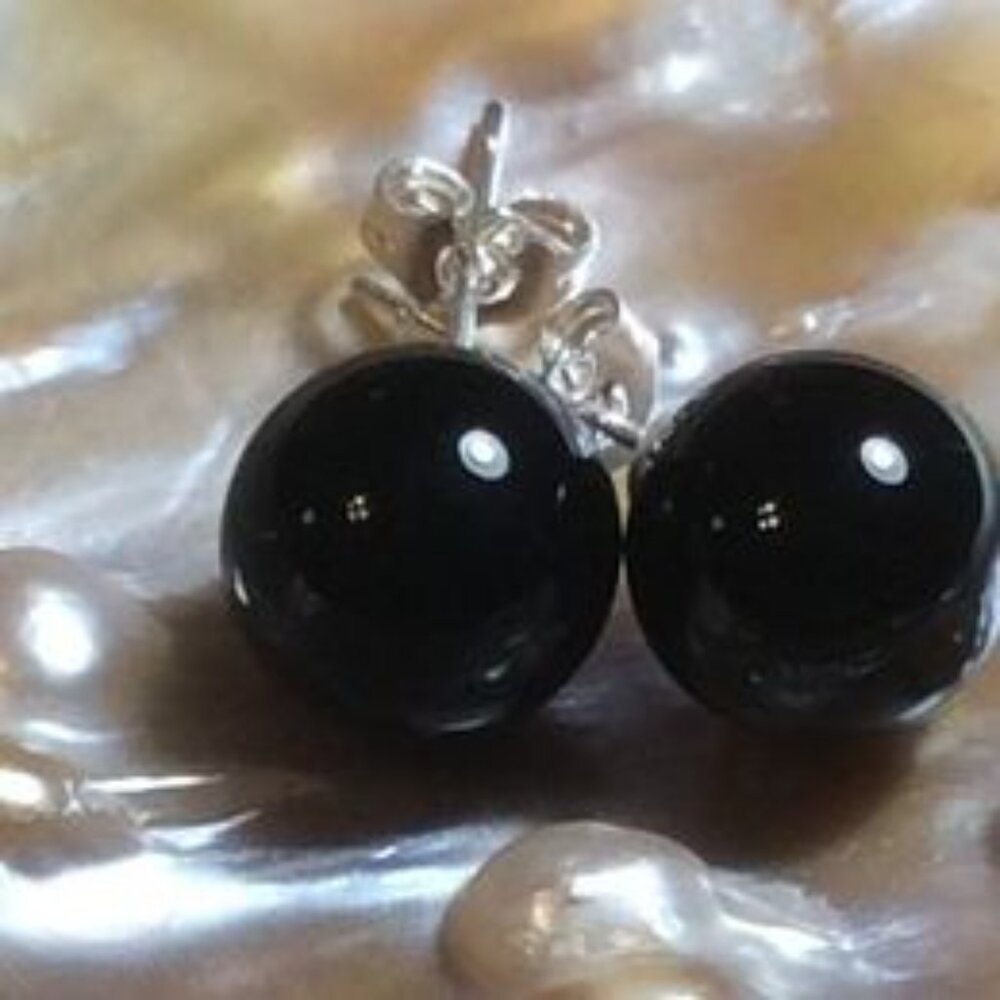 Natural Genuine 10mm Black Onyx Gemstone .925 sterling silver SG-0011